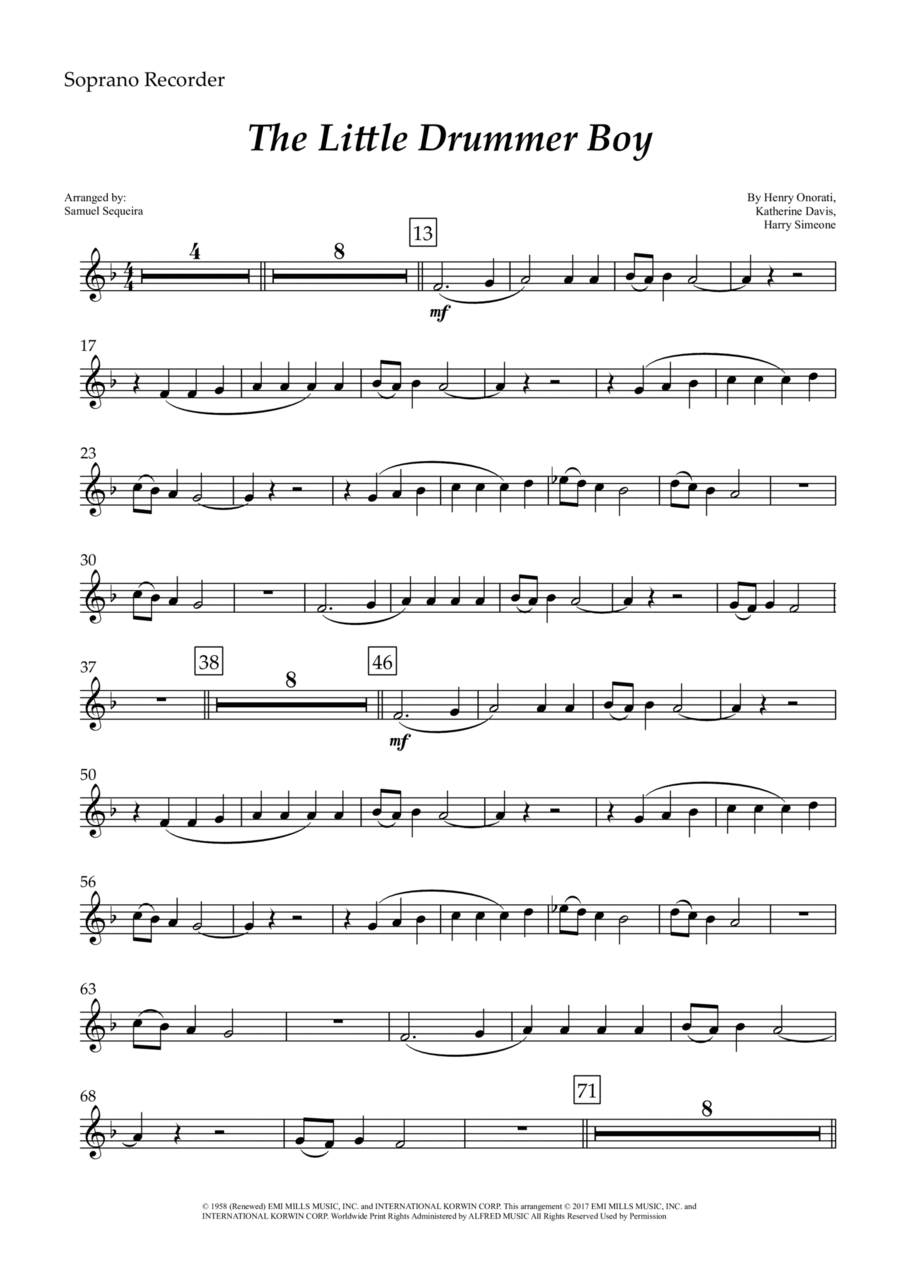 The Little Drummer Boy Soprano Recorder scores gallery preview page 1