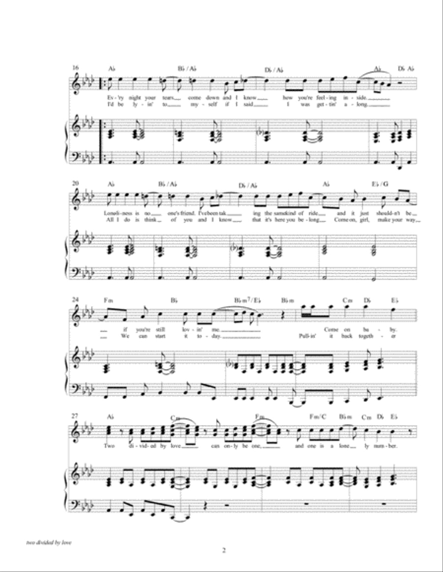 Two Divided By Love Voice scores gallery preview page 6