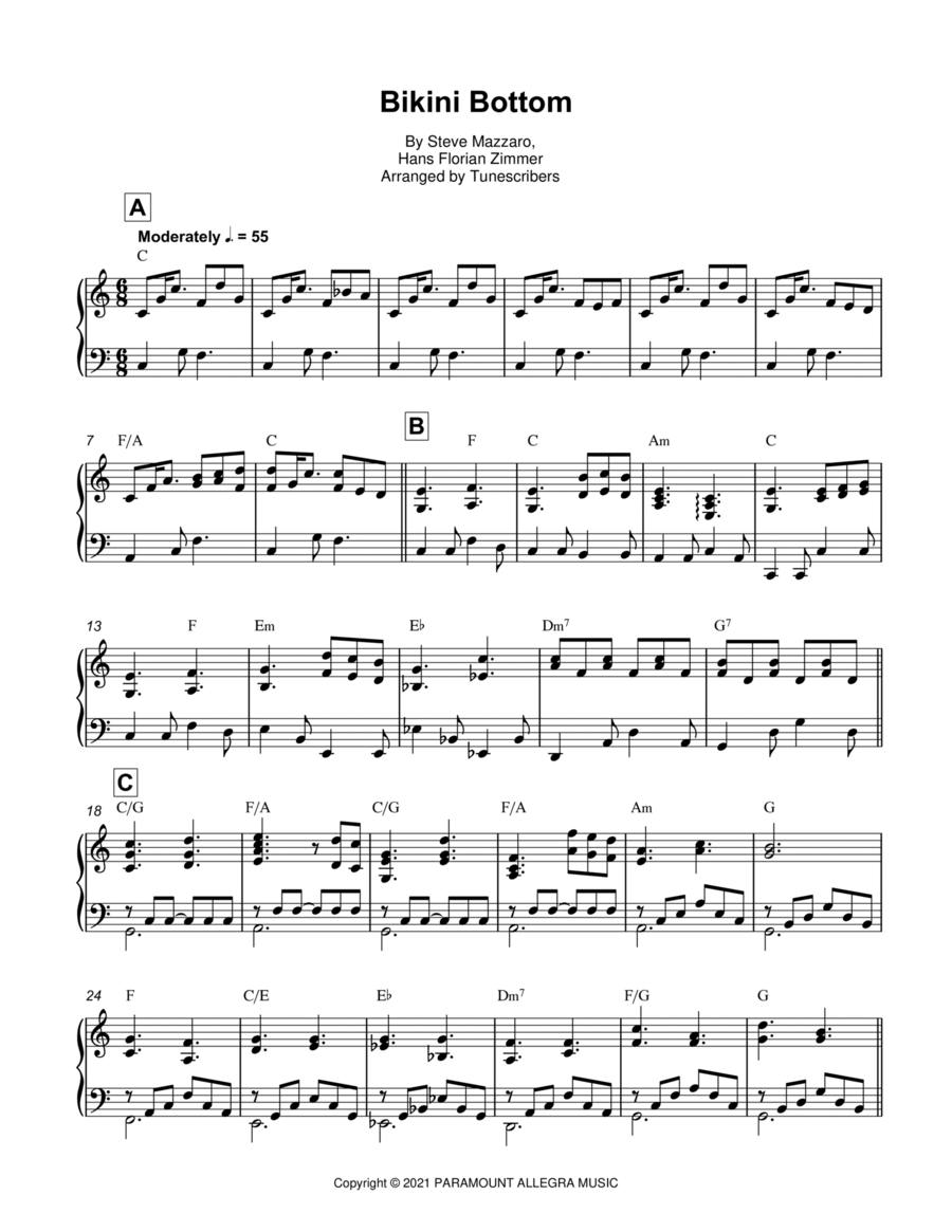 Bikini Bottom Bikini Bottom Piano Solo scores gallery preview page 1