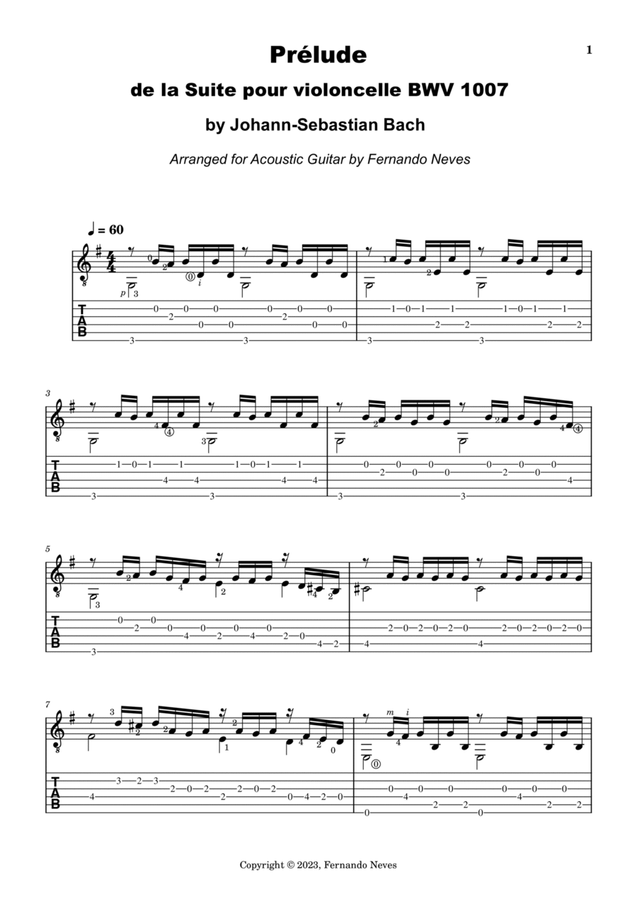 Prélude de la Suite pour violoncelle BWV 1007 (Cello Suite n. 1) Arranged for Guitar Chamber Music scores gallery preview page 1