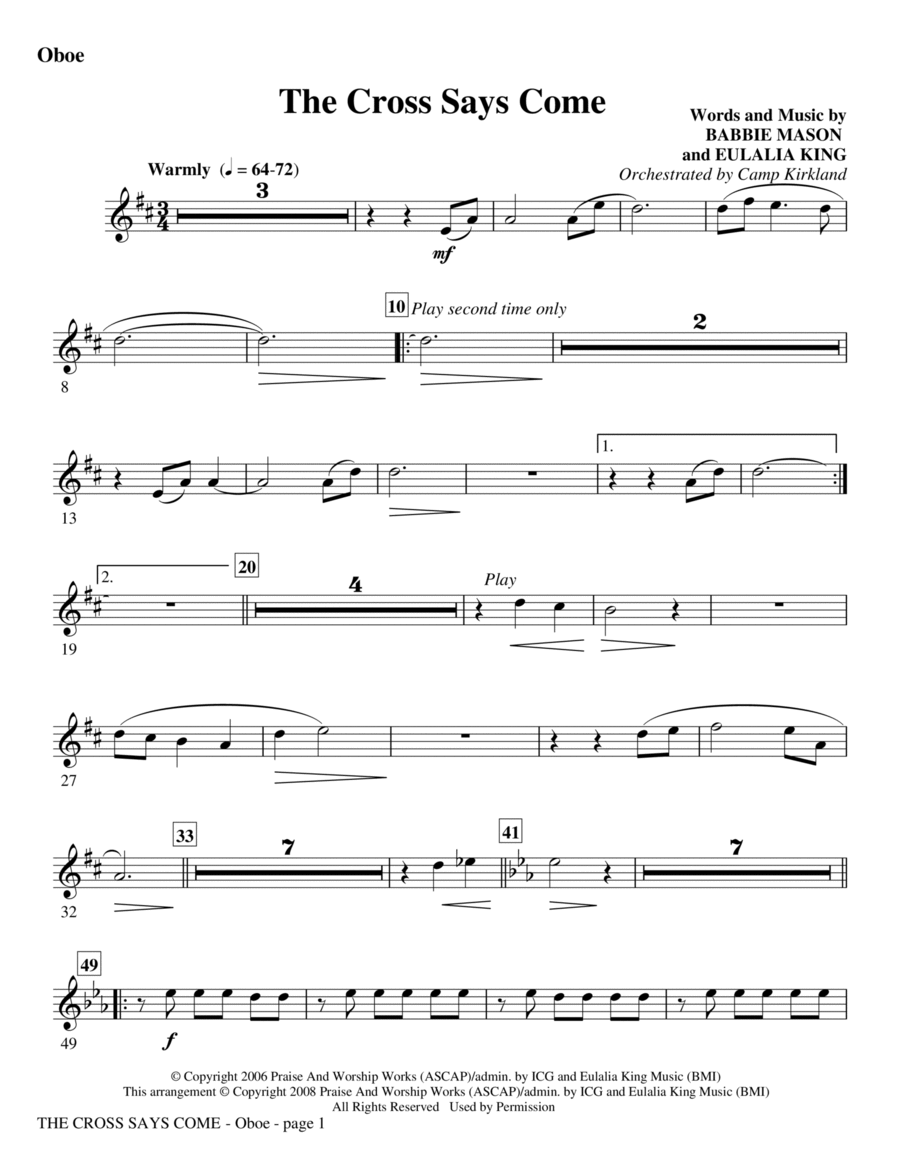 The Cross Says Come - Oboe Choir scores gallery preview page 1