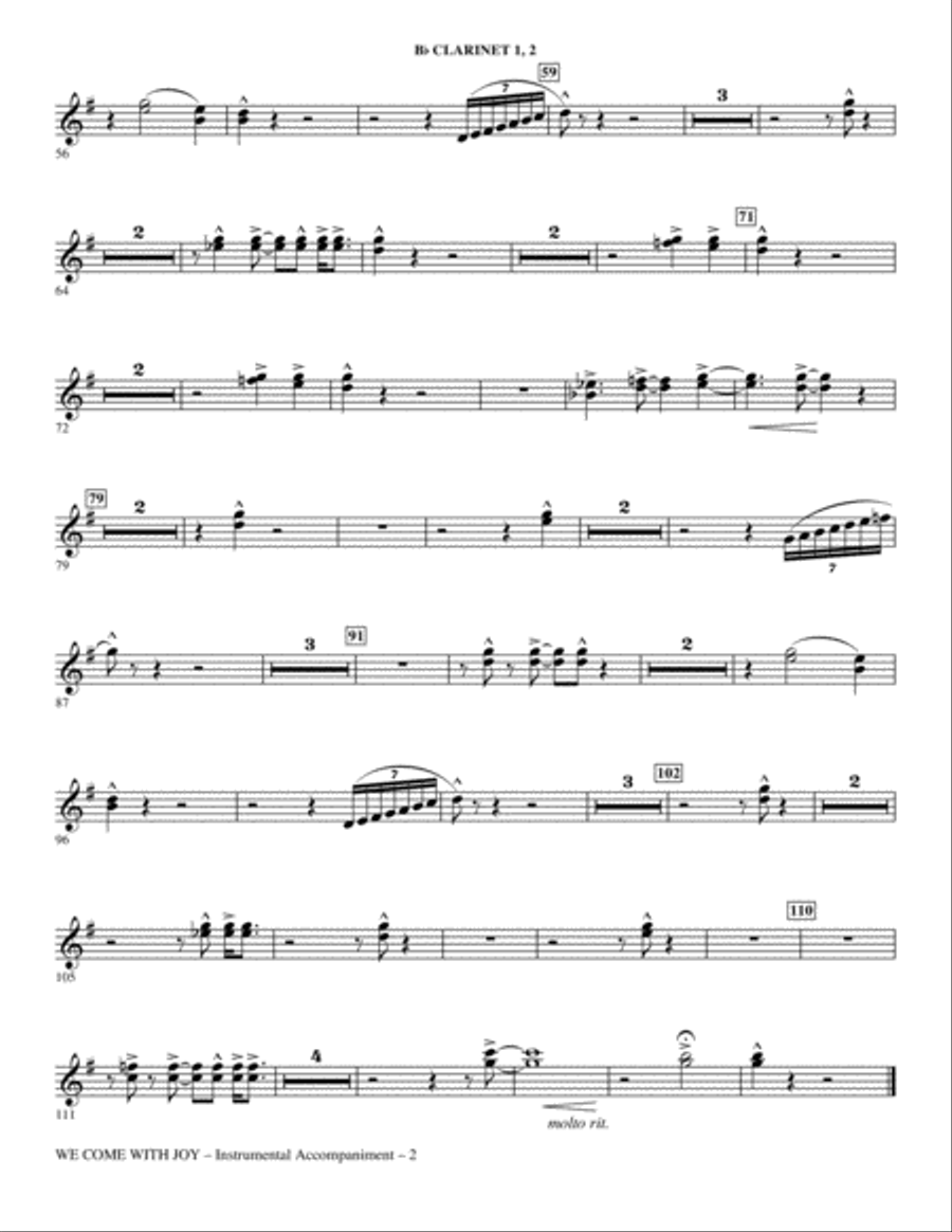 We Come With Joy Orchestration - Clarinet 1 & 2 Choir scores gallery preview page 2