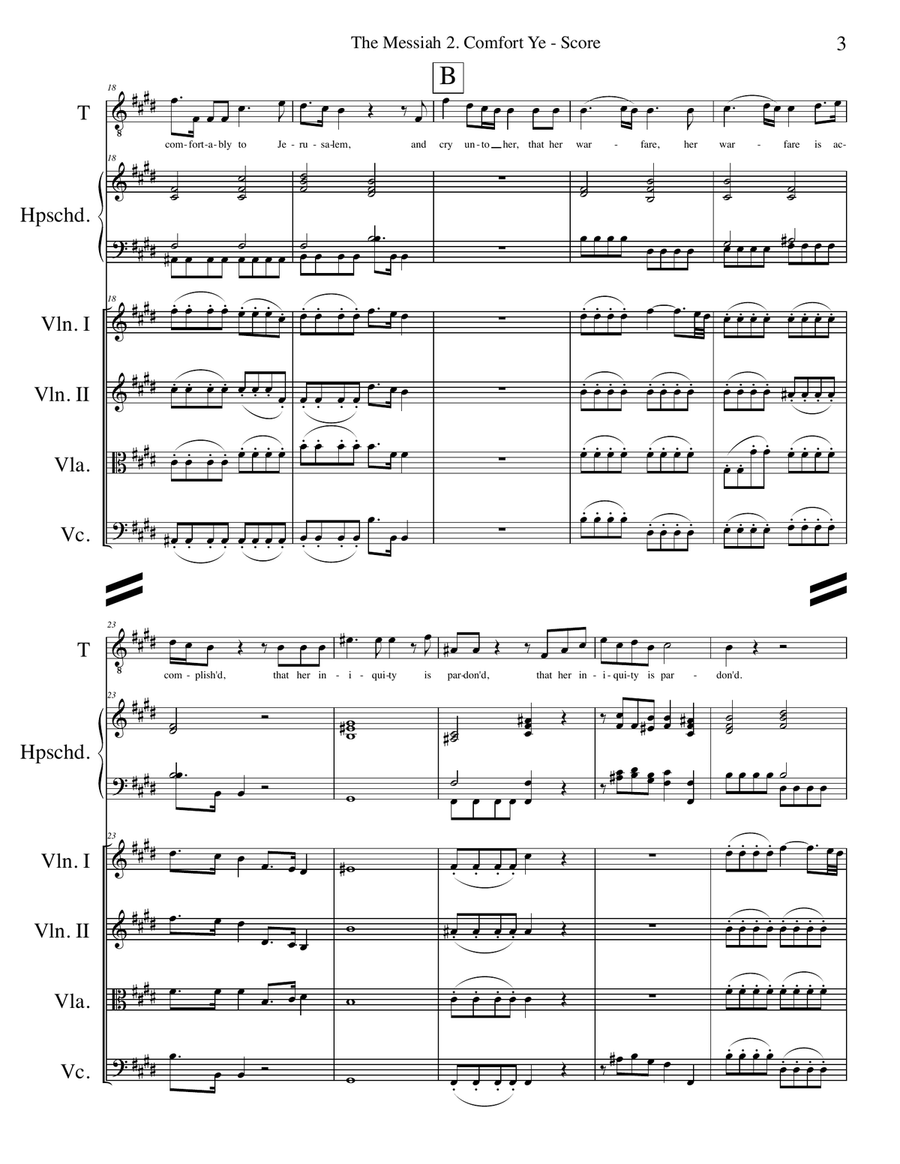 Comfort Ye from The Messiah for Solo Tenor Voice and Chamber Orchestra Chamber Orchestra scores gallery preview page 3