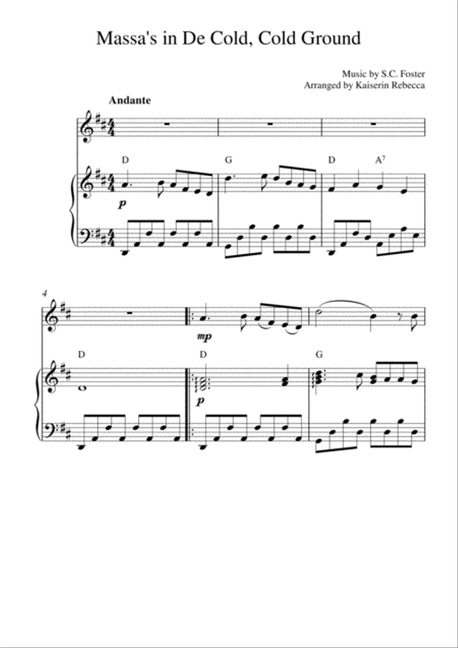 Massa's in De Cold, Cold Ground Piano scores gallery preview page 1