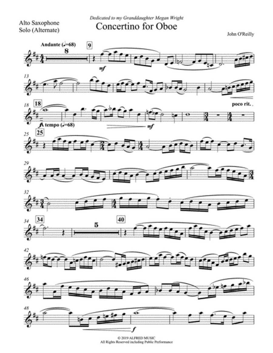 Concertino for Oboe: E-flat Alto Saxophone Solo (Alternate)