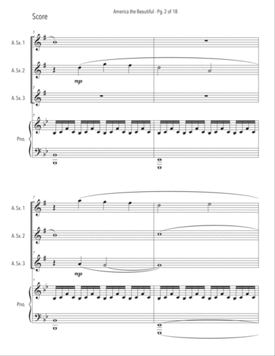 America the Beautiful Alto Sax Trio with Piano Accompaniment - Beginning Small Ensemble scores gallery preview page 5