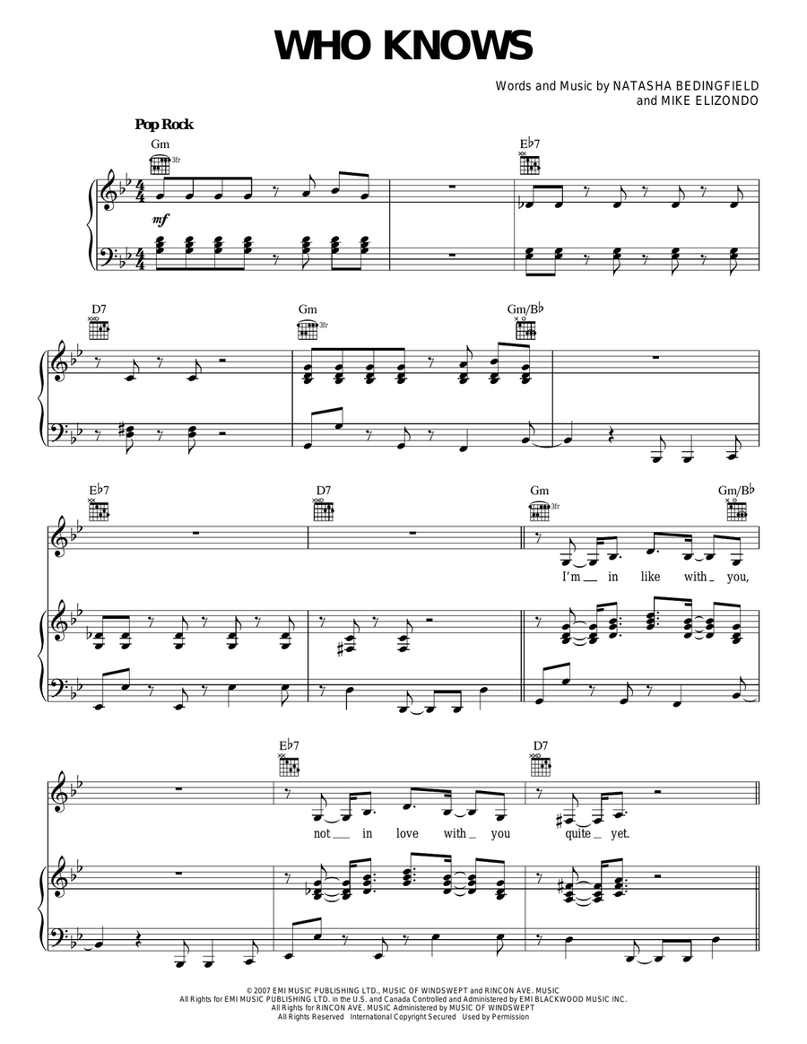 Who Knows Who Knows Piano, Vocal, Guitar scores gallery preview page 1