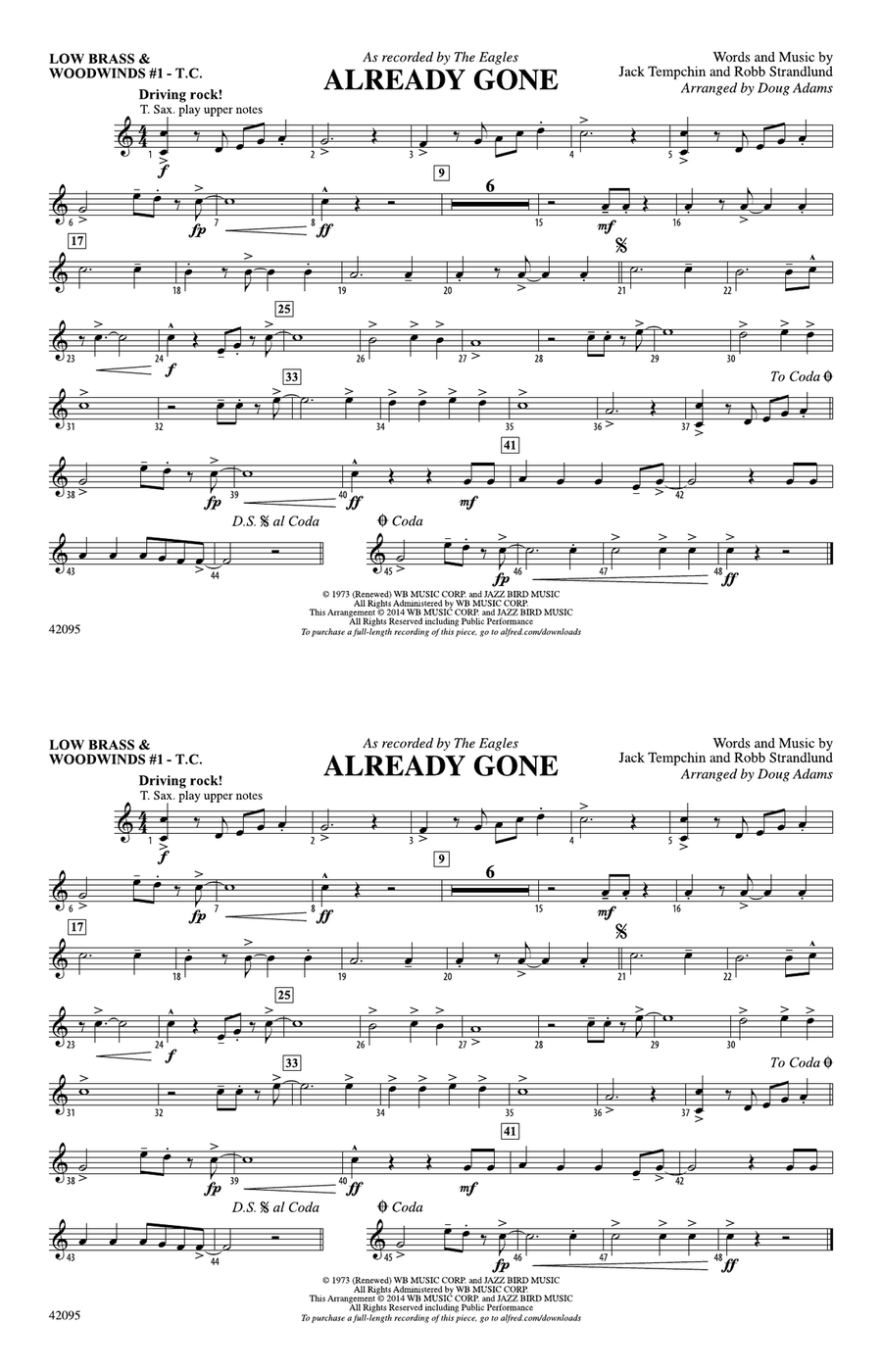 Already Gone: Low Brass & Woodwinds #1 - Treble Clef