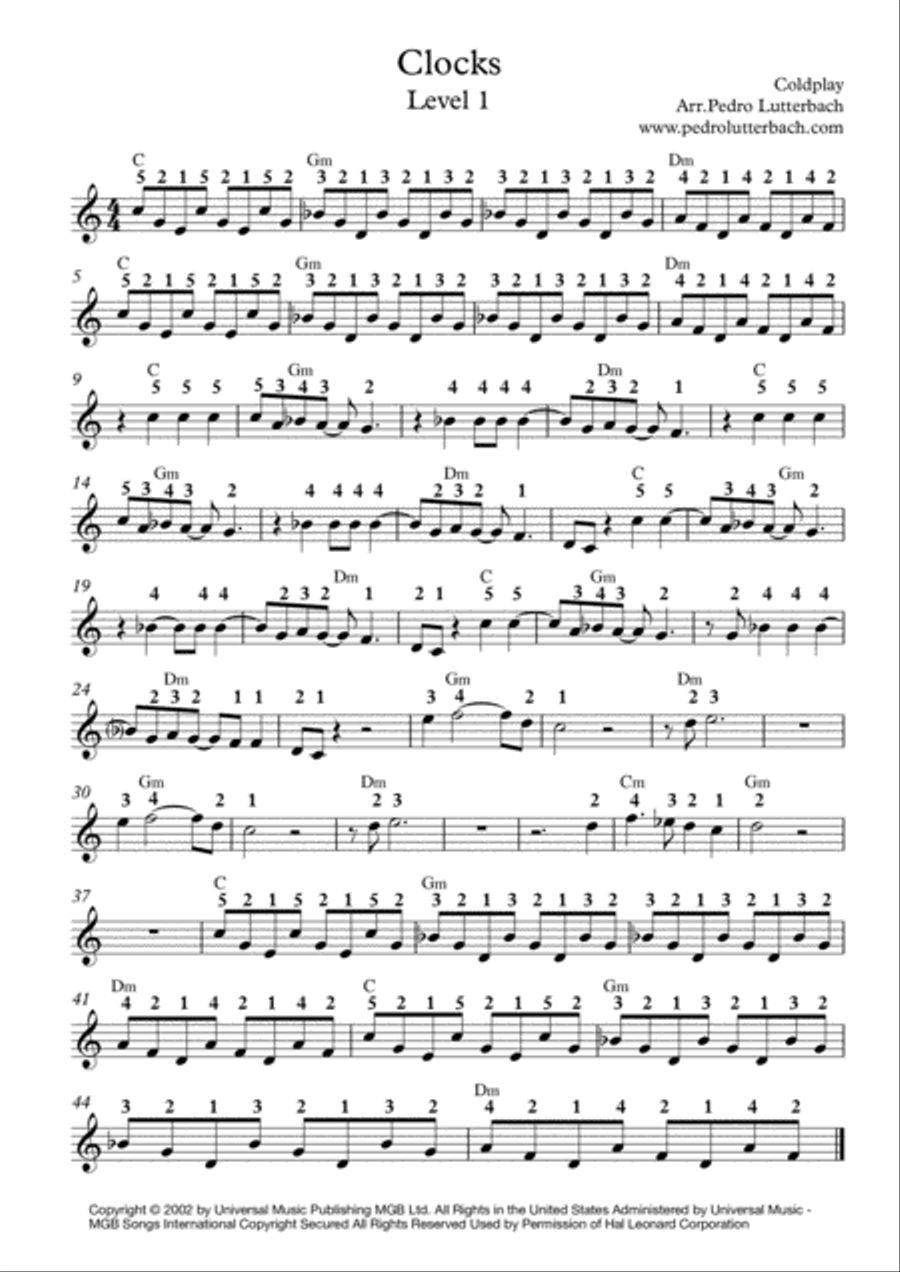 Clocks Clocks Easy Piano scores gallery preview page 1