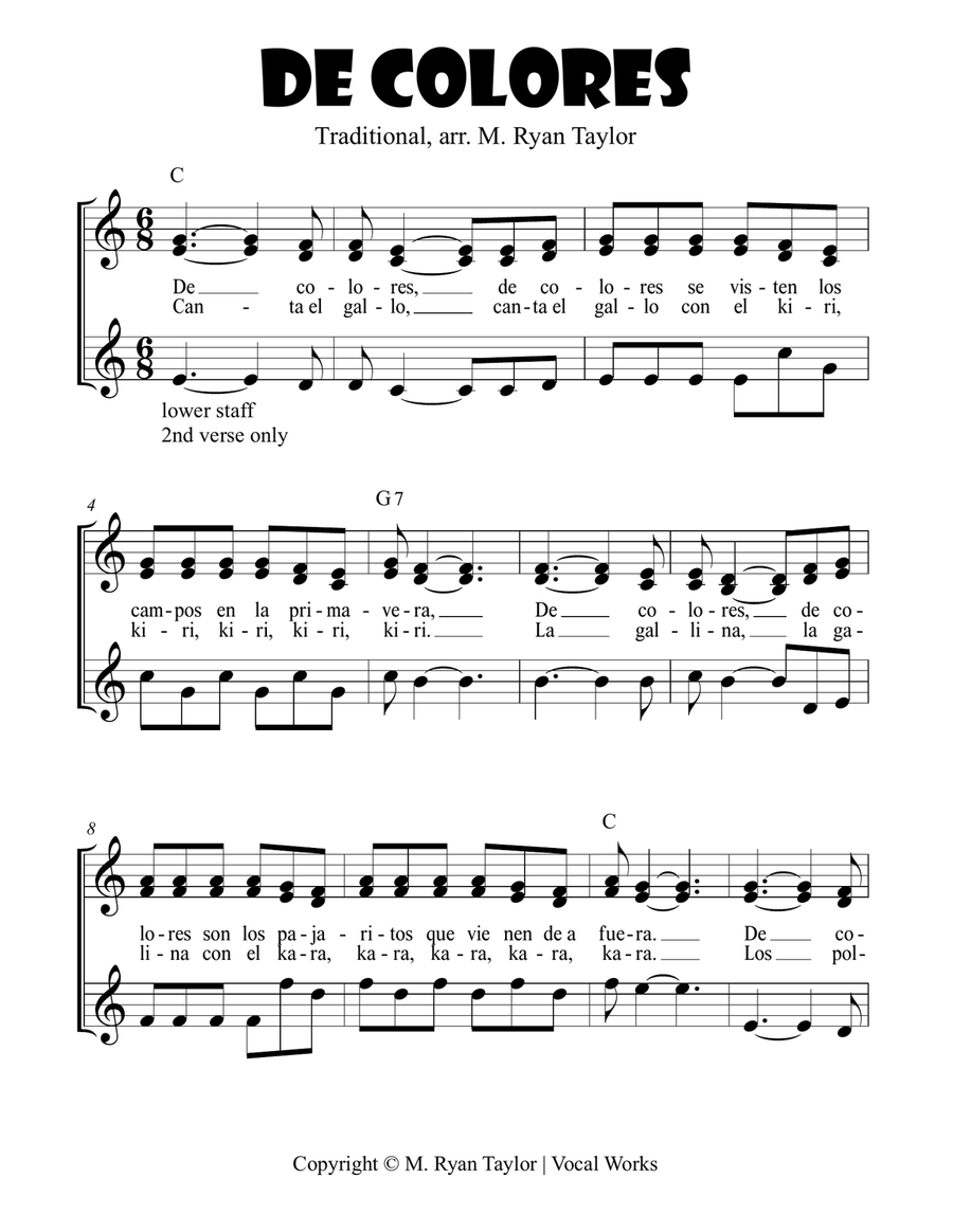 De Colores (The Colors) - Duet or Trio with Easy Ukulele Chords SSA scores gallery preview page 1