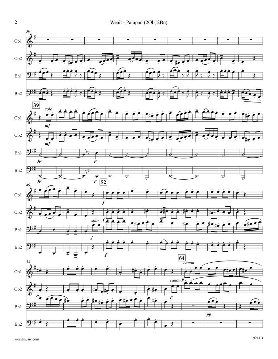 Patapan for 2 oboes & 2 bassoons (3’45) Woodwind Quartet scores gallery preview page 2