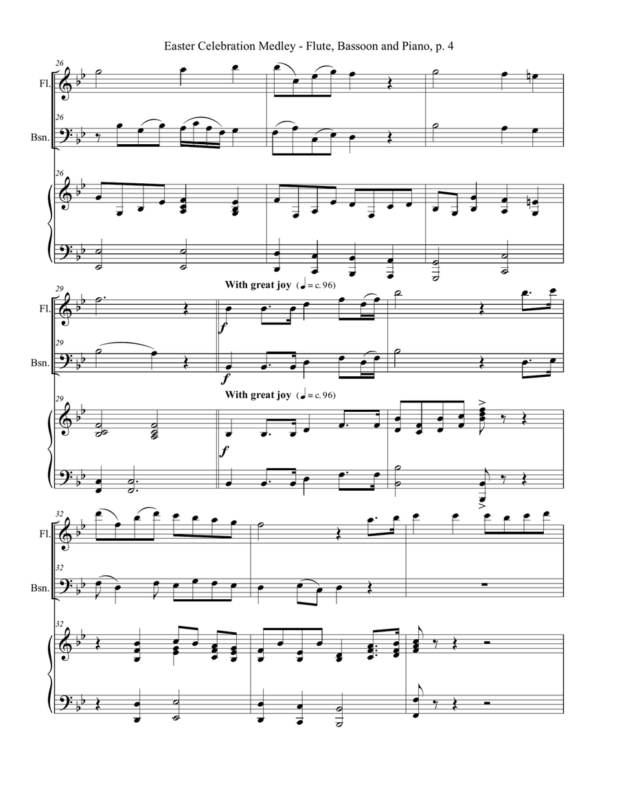 EASTER CELEBRATION MEDLEY (for Flute, Bassoon and Piano with Instrumental Parts) Woodwind Duet scores gallery preview page 5