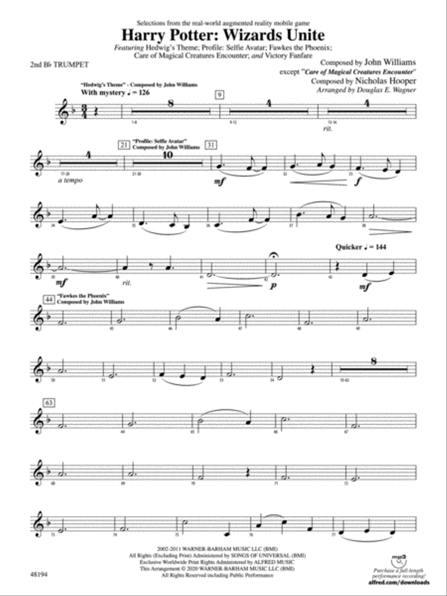 Harry Potter: Wizards Unite: 2nd B-flat Trumpet Concert Band scores gallery preview page 1