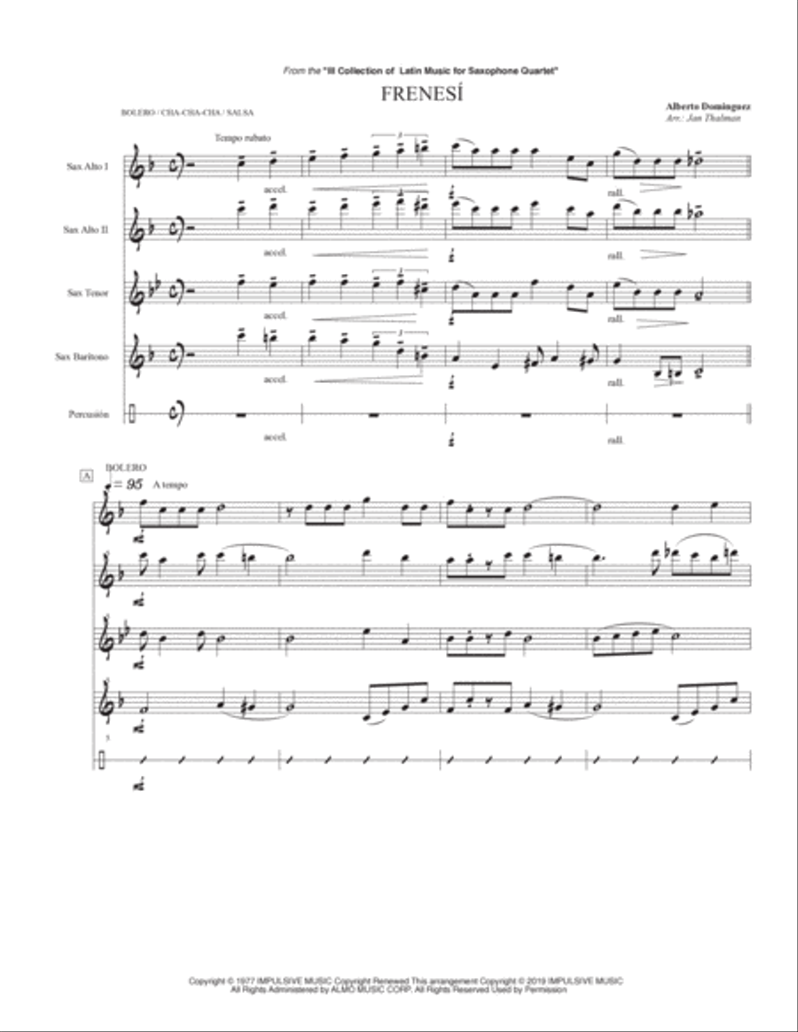 Frenesí Saxophone Quartet scores gallery preview page 5