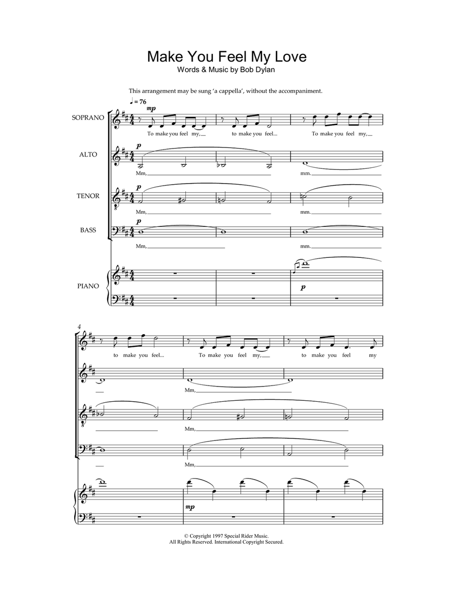 Make You Feel My Love (arr. Jeremy Birchall) 4-Part scores gallery preview page 1