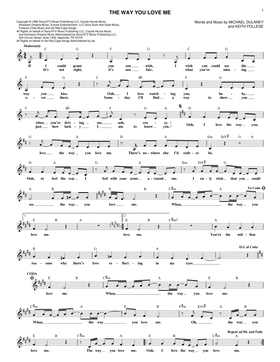 The Way You Love Me Piano scores gallery preview page 1