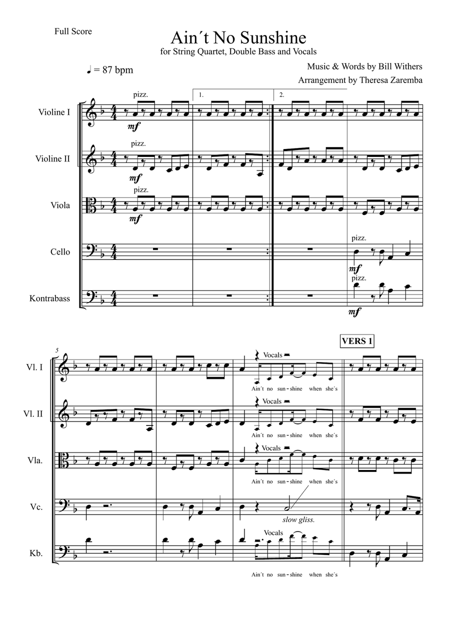 Ain't No Sunshine String Orchestra scores gallery preview page 1