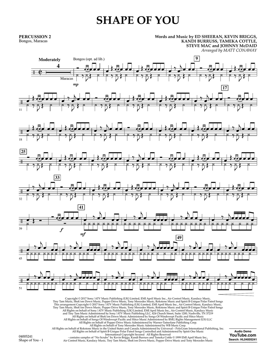 Shape of You - Percussion 2 Percussion scores gallery preview page 1