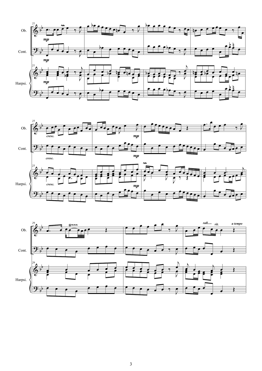 Handel - Oboe Sonata in B flat HWV 357 for Oboe, Continuo and Harpsichord or Piano Handel - Oboe Sonata in B flat HWV 357 for Oboe, Continuo and Harpsichord or Piano Small Ensemble scores gallery preview page 3