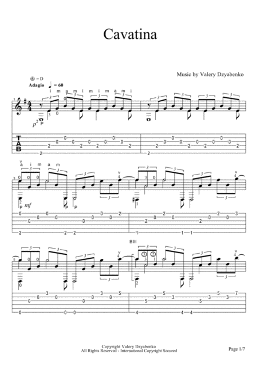 Cavatina Cavatina Electric Guitar scores gallery preview page 1