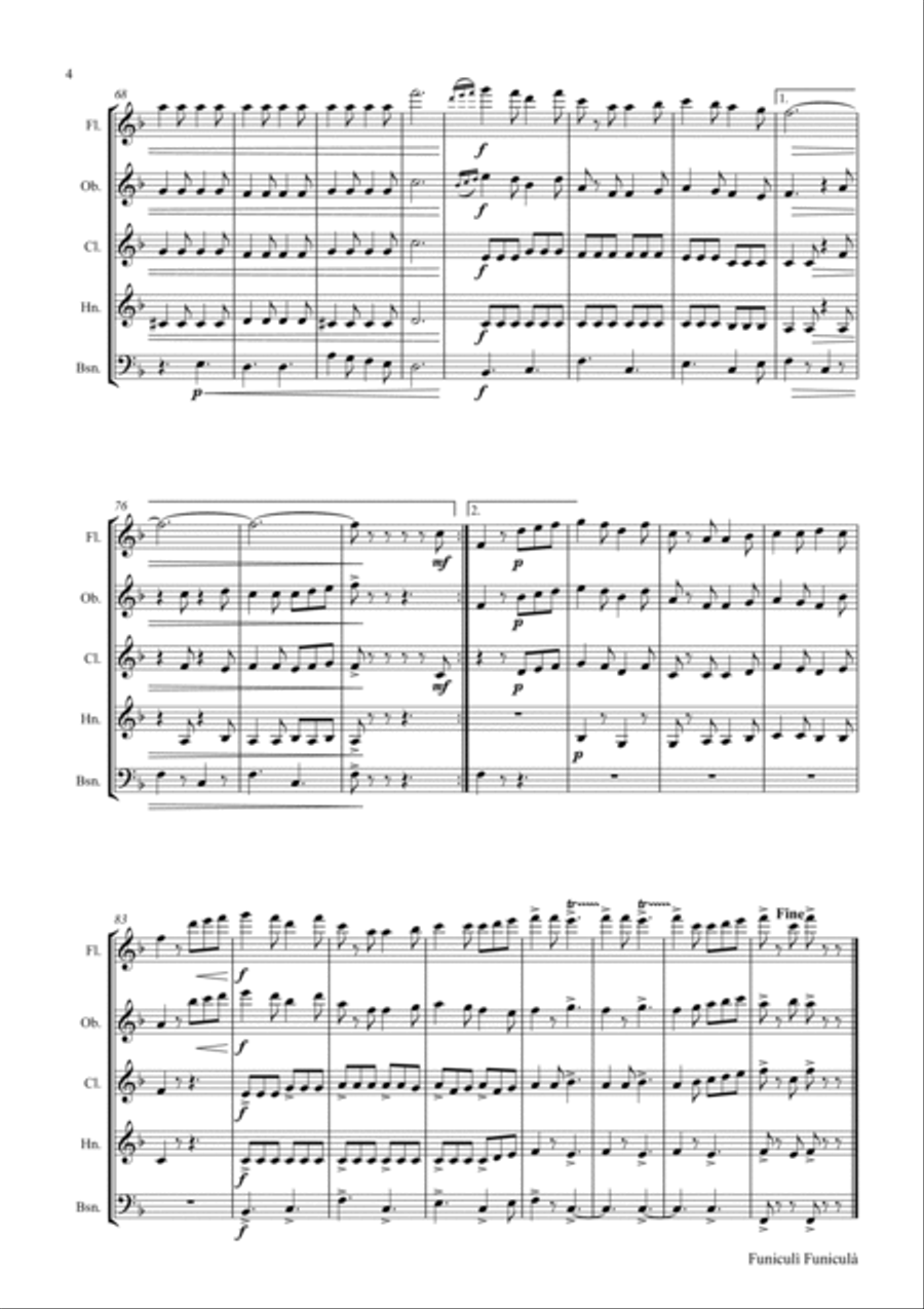 Funiculi Funicula - Italian Evergreen - Woodwind Quintet - F Woodwind Quintet scores gallery preview page 5