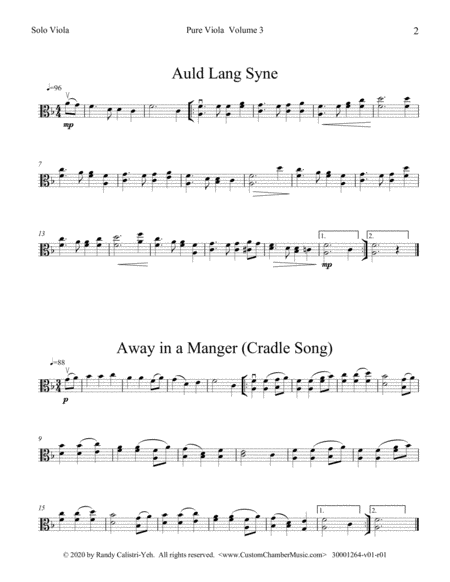 Pure Viola Volume 3: Thirty Christmas Carols for Unaccompanied Viola (solo viola) image number null