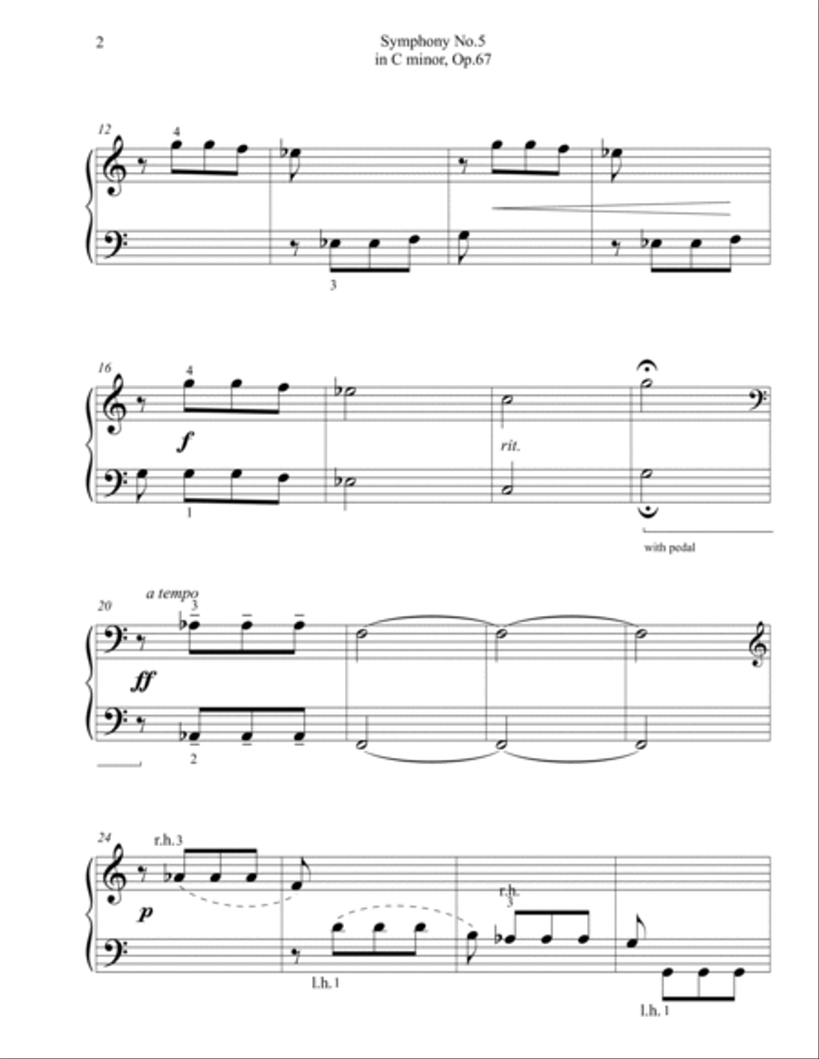 Symphony No.5, Op. 67 (Fate Symphony) Piano Method scores gallery preview page 2