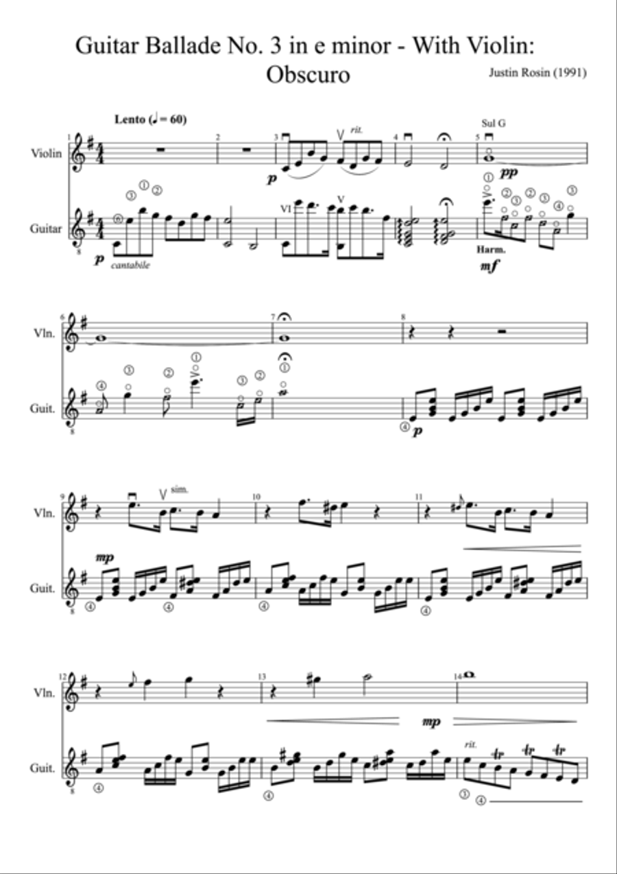 Set of Guitar Ballades: No. 3 in E Minor String Duet scores gallery preview page 1