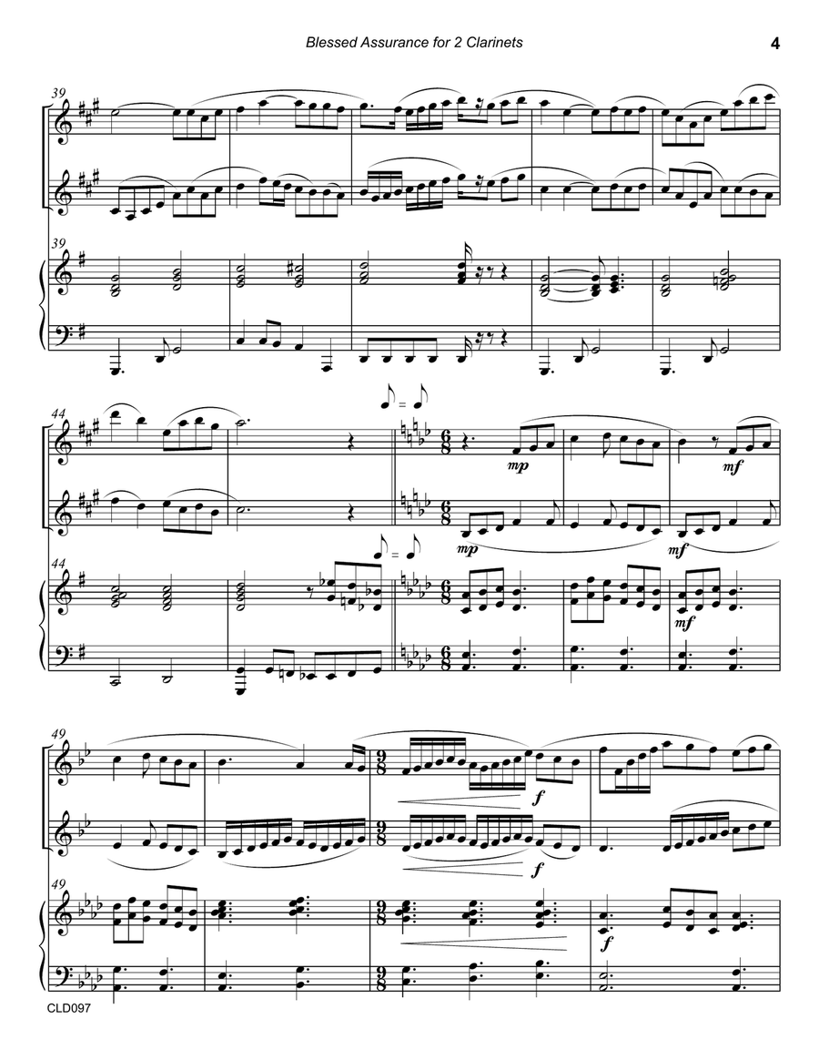 BLESSED ASSURANCE - CLARINET DUET with optional Piano Accompaniment Clarinet Duet scores gallery preview page 4
