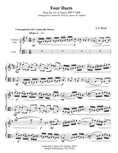 Bach: Four Duets from the Art of Fugue for Clarinet & Viola image number null