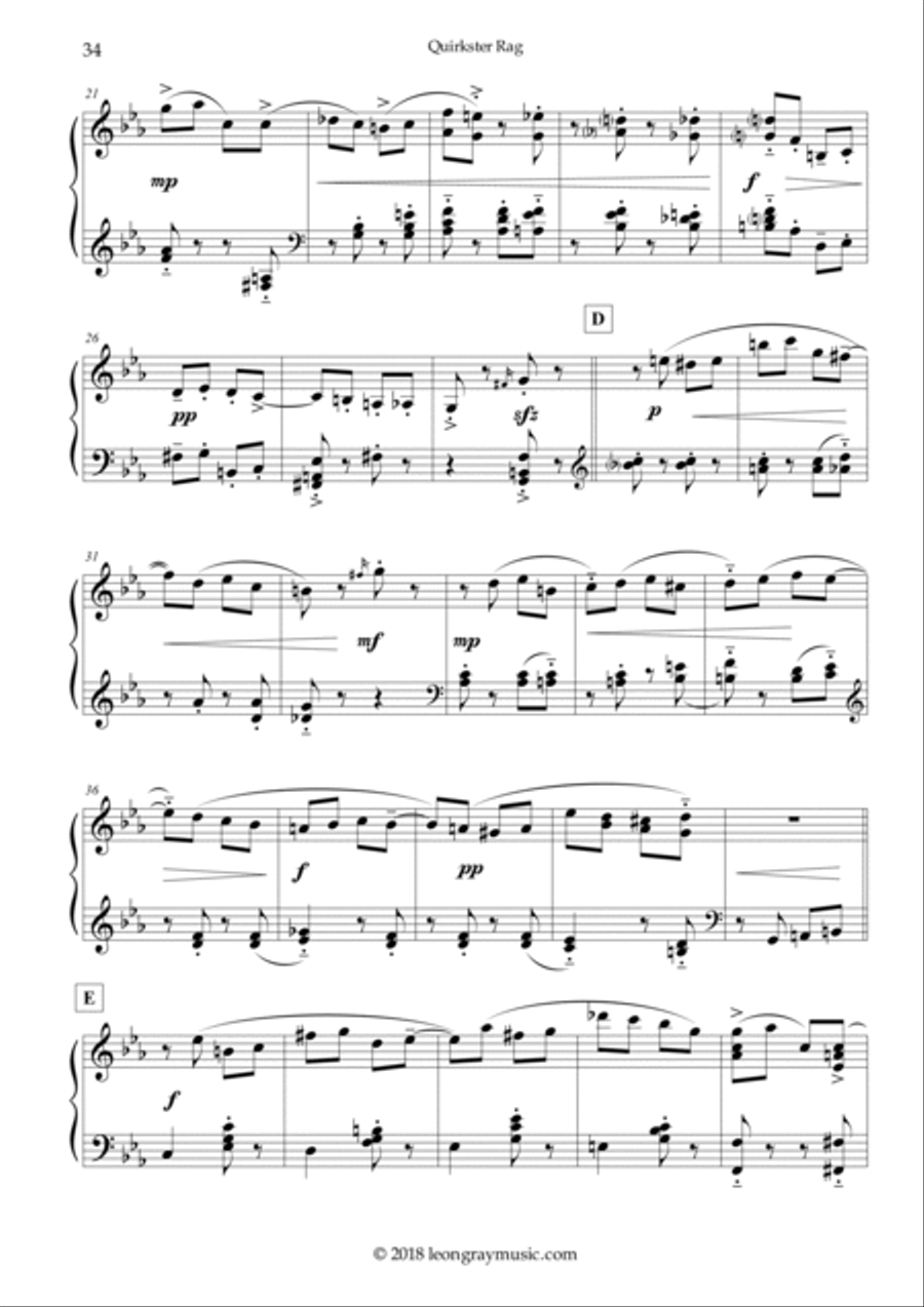 Quirkster Rag (No.14), Dottystripe Lane © 2019 Leon Gray Piano Solo scores gallery preview page 3