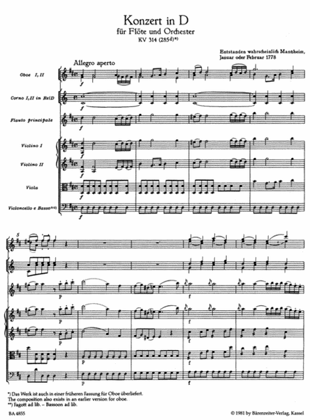 Concerto for Flute and Orchestra D major, KV 314 (285d)