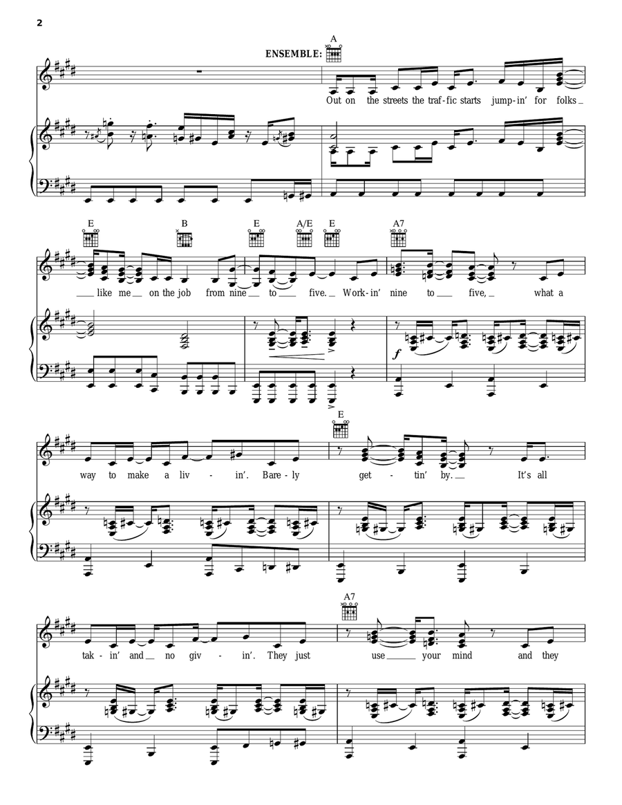 Nine To Five (from 9 to 5: The Musical) Piano, Vocal, Guitar scores gallery preview page 2