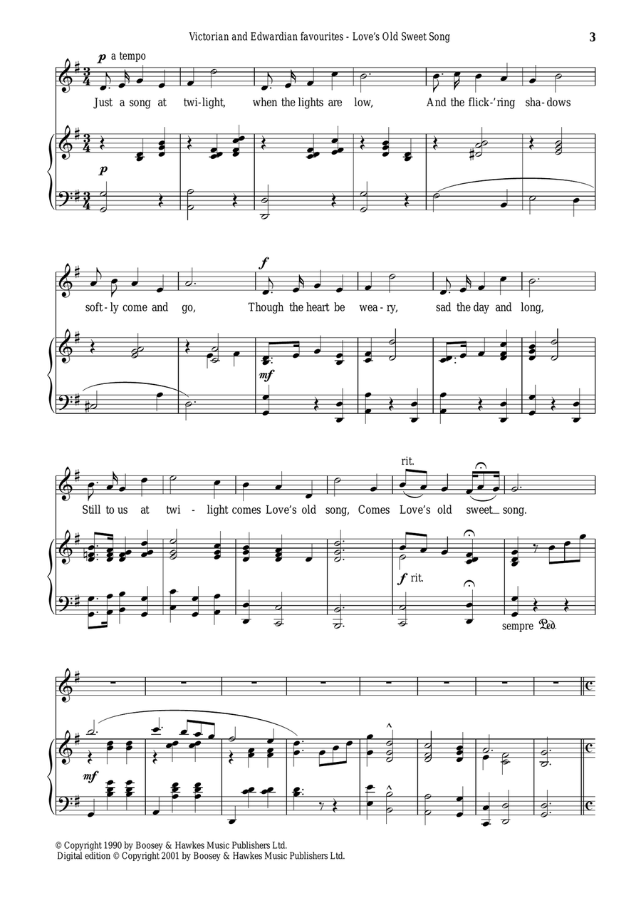Love's Old Sweet Song Piano, Vocal scores gallery preview page 3