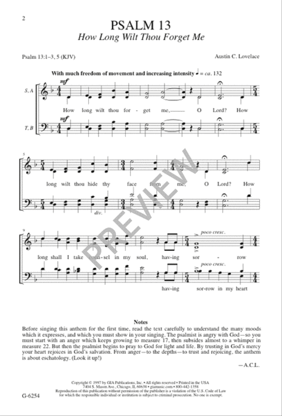 Psalm 13: How Long Wilt Thou Forget Me 4-Part scores gallery preview page 2