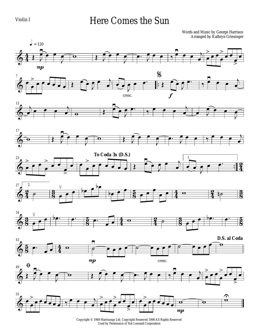 Here Comes The Sun String Quartet scores gallery preview page 1