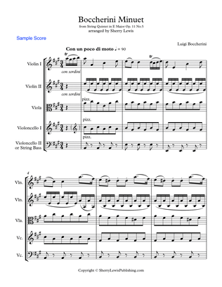 BOCCHERINI MINUTE - (Minuet Op. 11 No. 5 for String Quintet) String Orchestra, Intermediate Level fo
