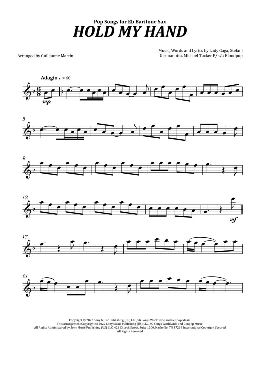 Hold My Hand Baritone Saxophone scores gallery preview page 1