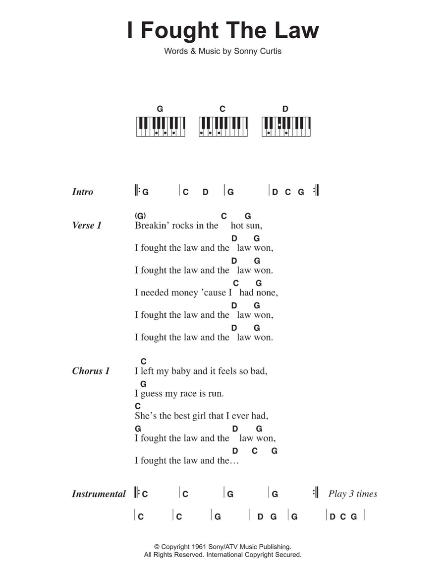 I Fought The Law I Fought The Law Piano scores gallery preview page 1