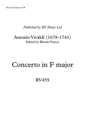 Book cover for Vivaldi RV455 Concerto in F major. Solo oboe / trumpet parts.