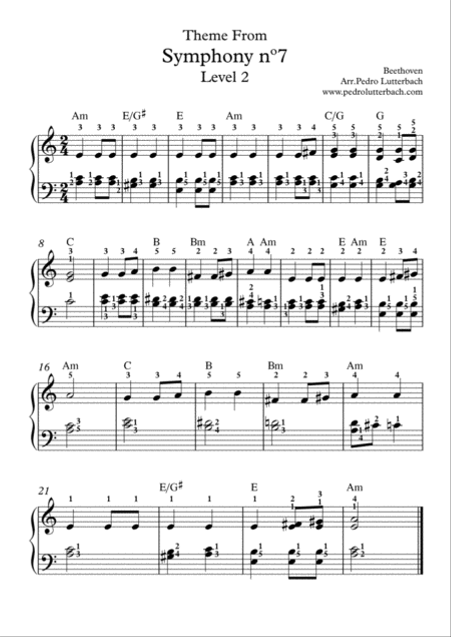 7th Symphony Theme 7th Symphony Theme Easy Piano scores gallery preview page 1