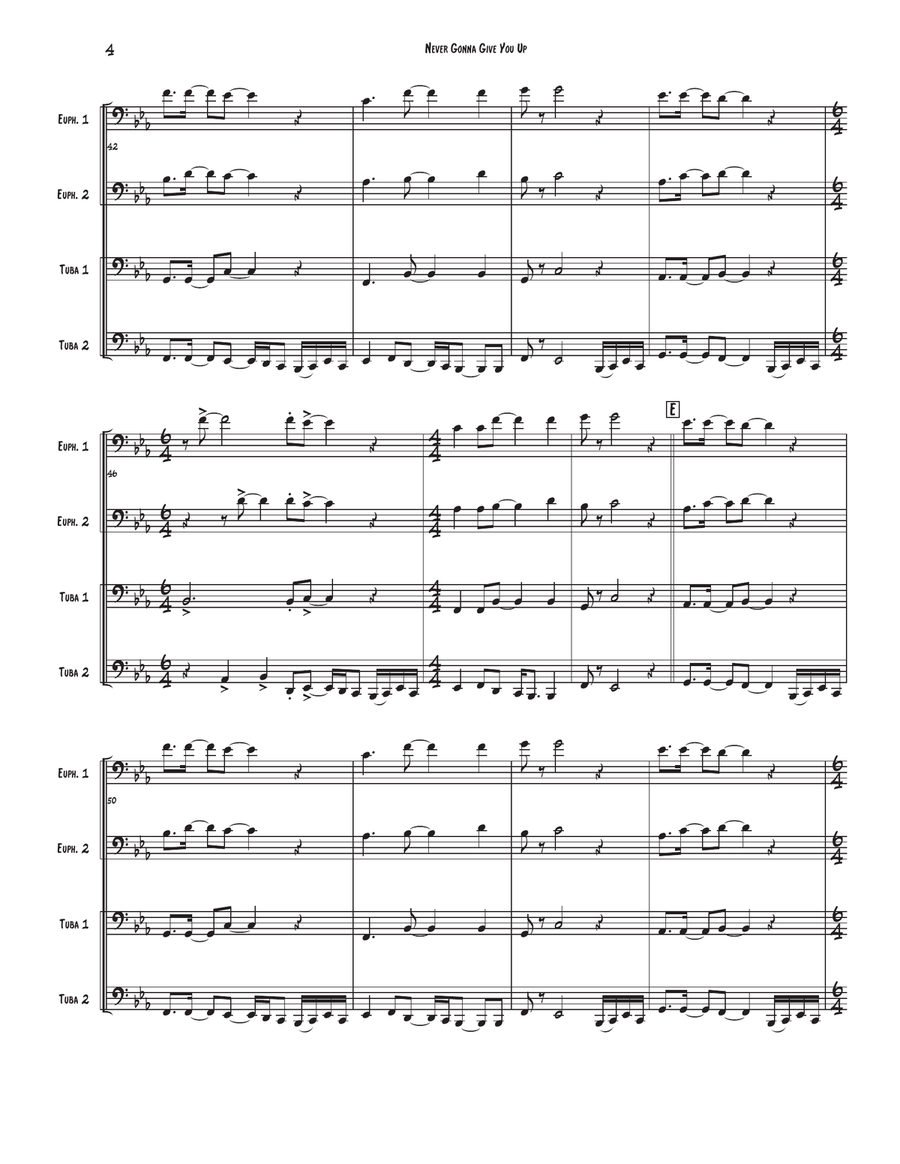 Never Gonna Give You Up Never Gonna Give You Up Brass Quartet scores gallery preview page 4