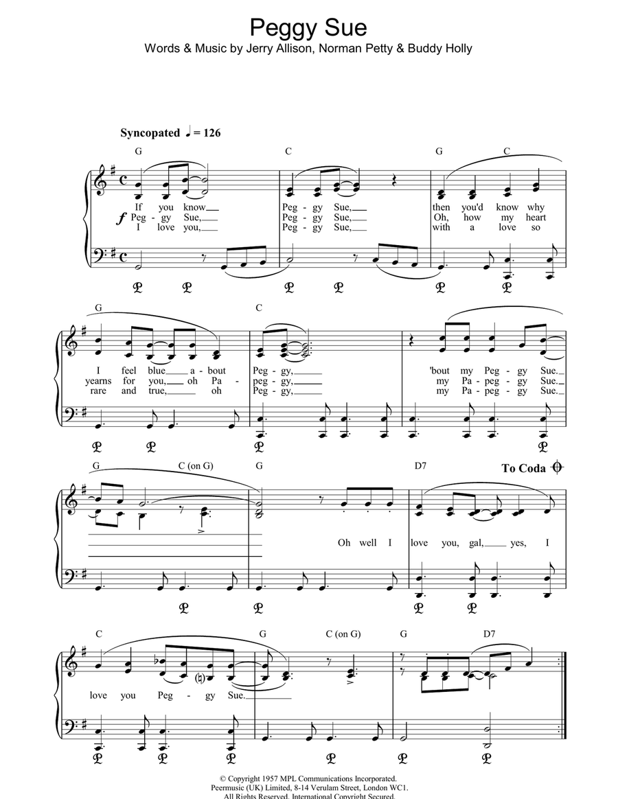 Peggy Sue Peggy Sue Piano Solo scores gallery preview page 1