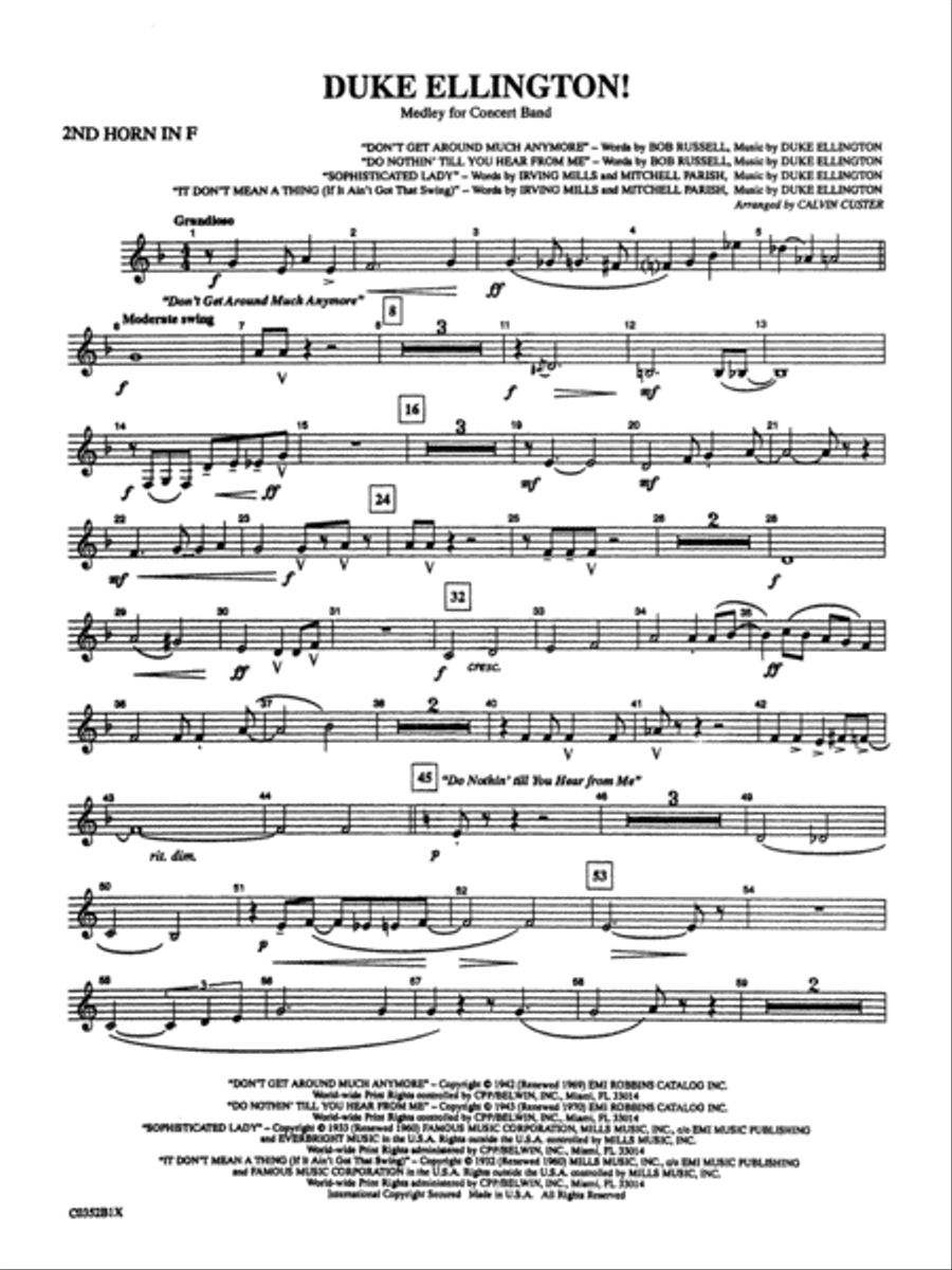 Duke Ellington! (Medley for Concert Band): 2nd F Horn Concert Band scores gallery preview page 1