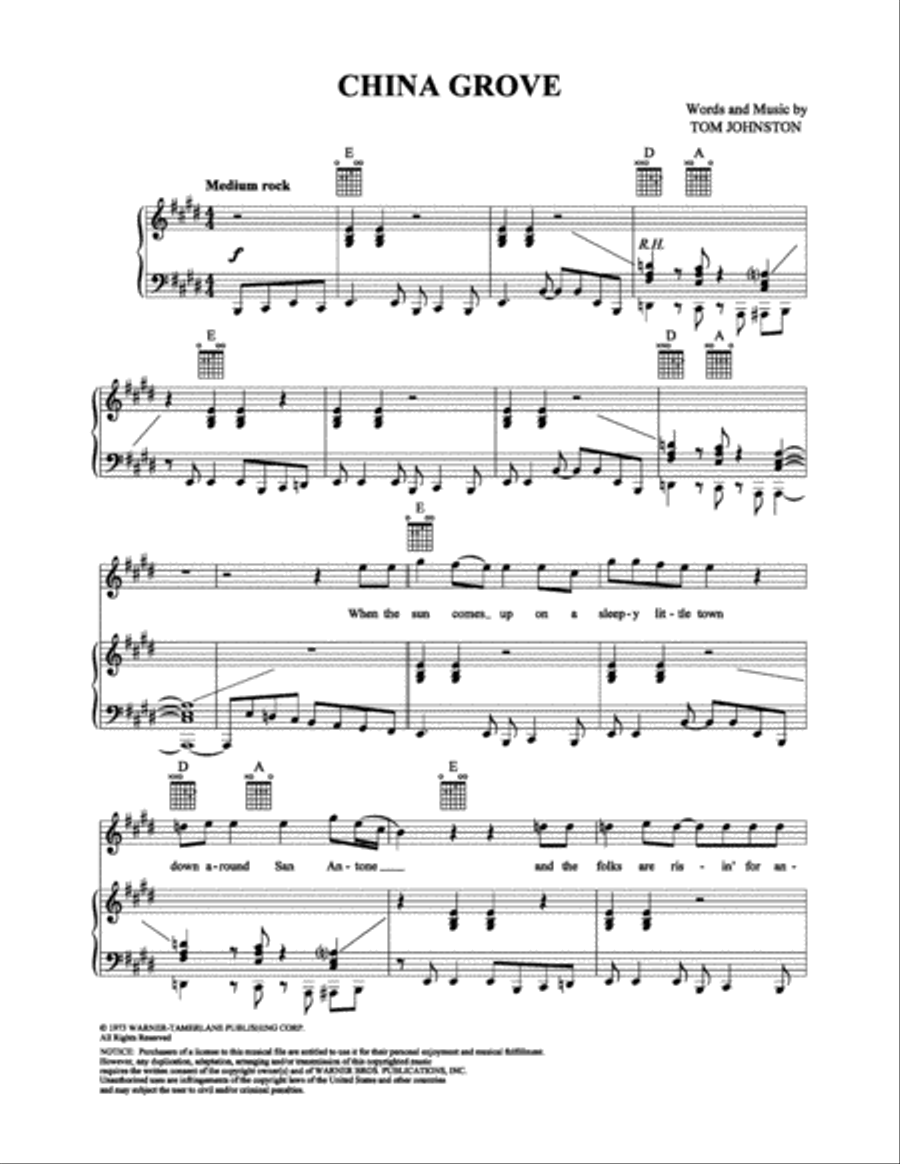 China Grove Piano, Vocal, Guitar scores gallery preview page 1