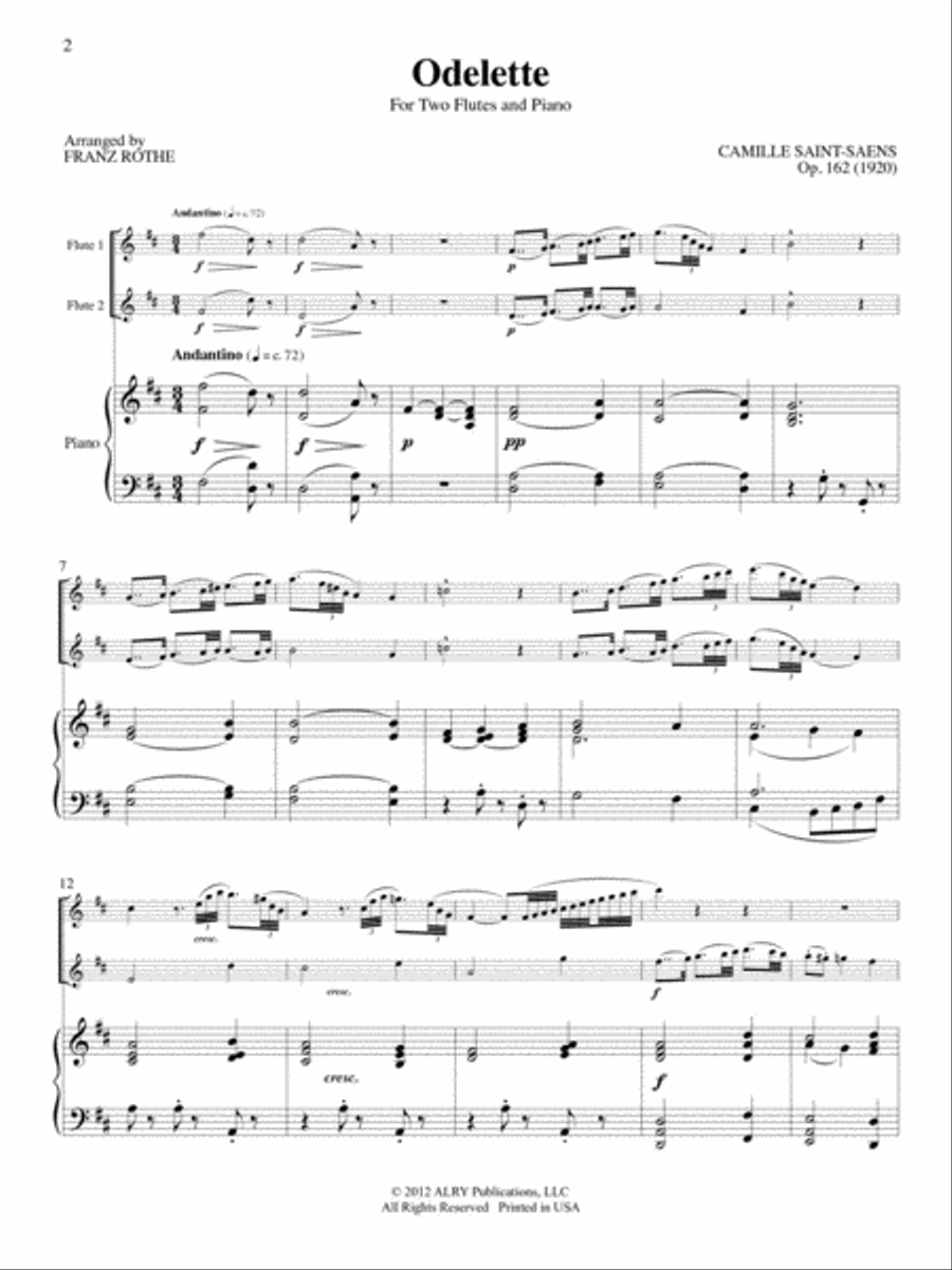 Odelette for Two Flutes and Piano Flute Duet scores gallery preview page 2