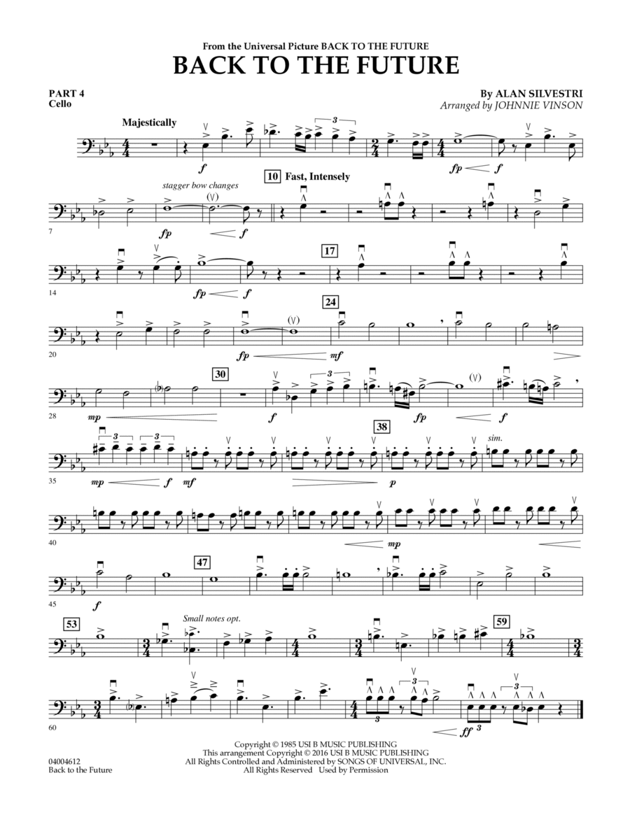 Back to the Future (Main Theme) - Pt.4 - Cello Concert Band scores gallery preview page 1