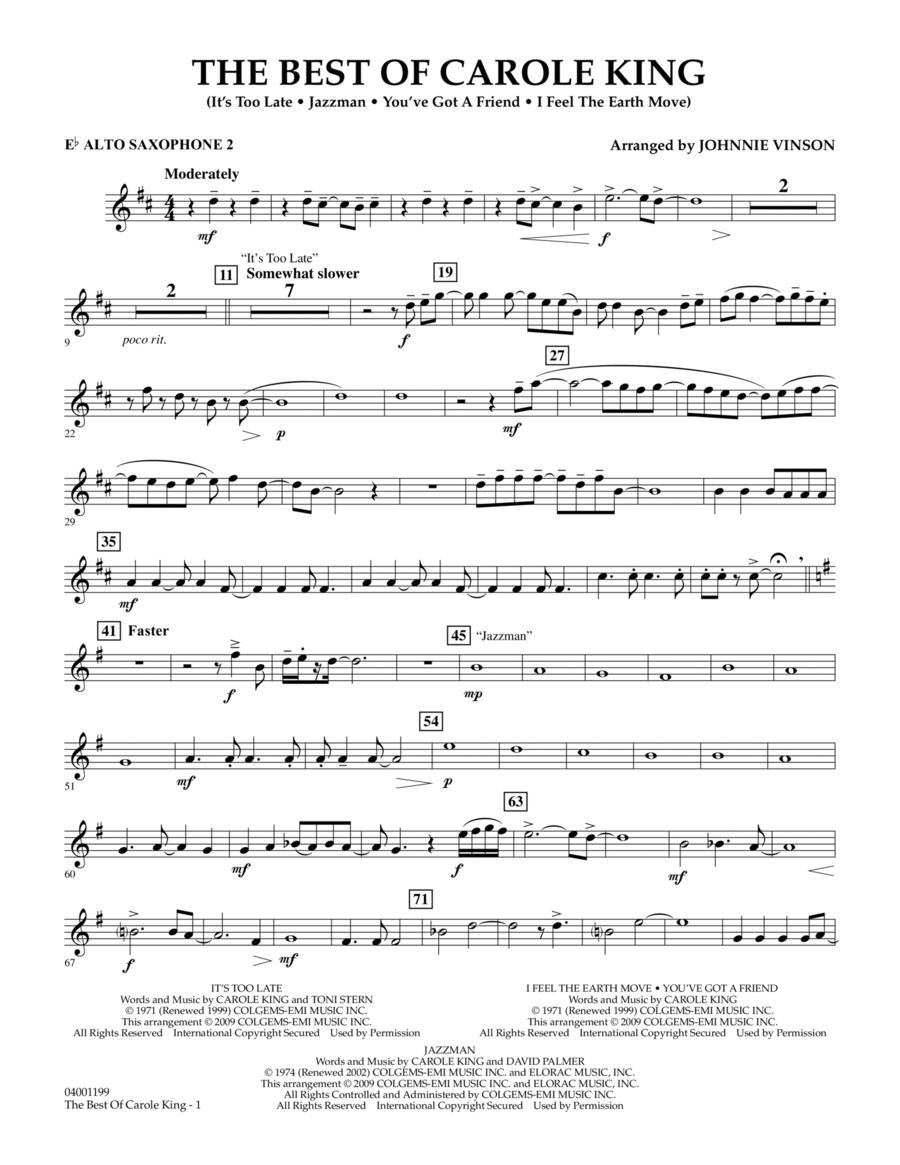 The Best of Carole King - Eb Alto Saxophone 2 Concert Band scores gallery preview page 1