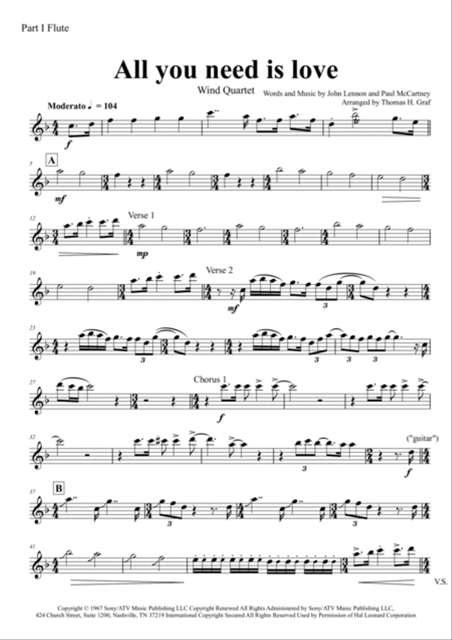 All You Need Is Love Woodwind Quartet scores gallery preview page 6