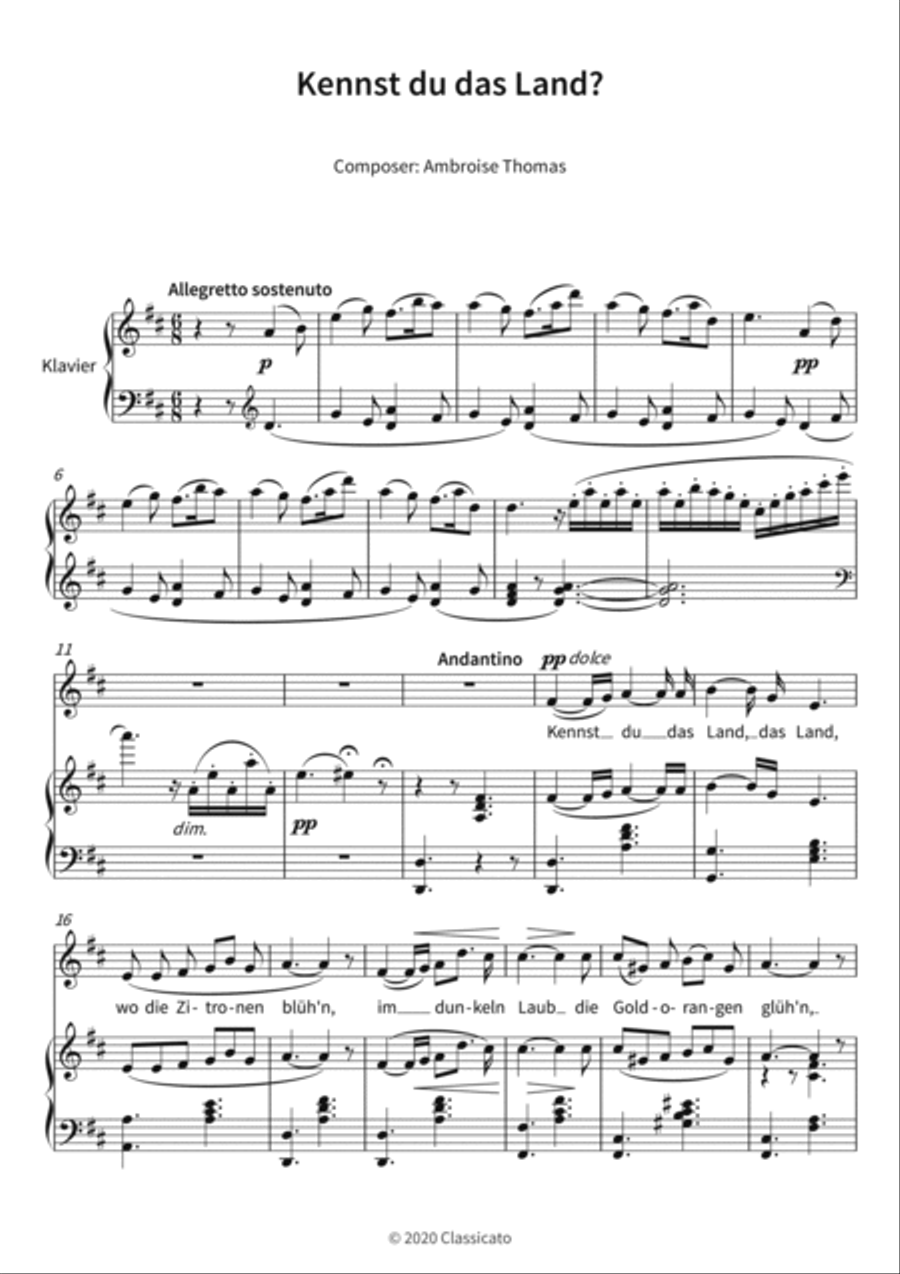Kennst du das Land? Kennst du das Land? Piano, Vocal, Guitar scores gallery preview page 3